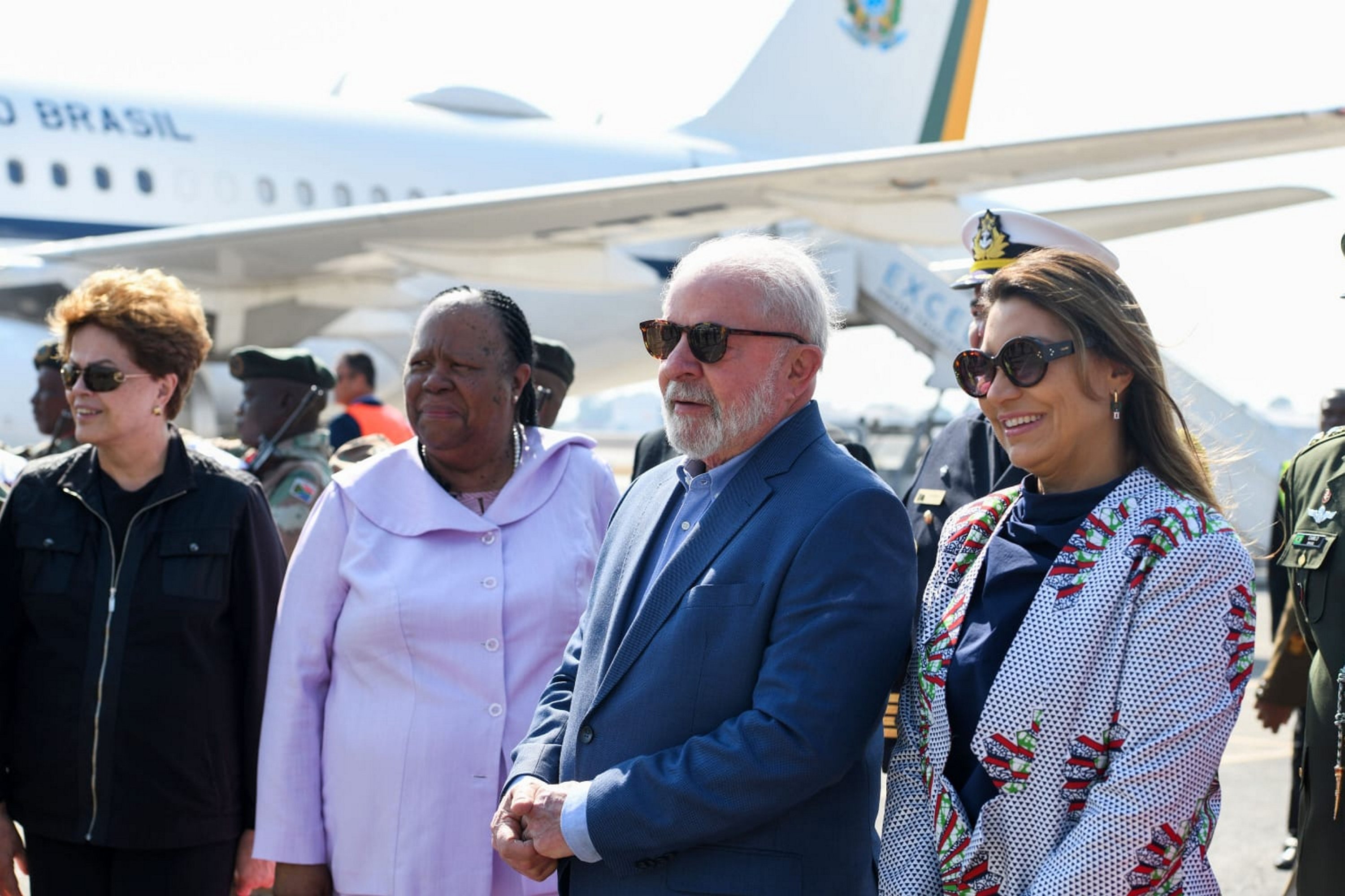 Brazil's Luiz Inacio Lula da Silva (2nd L) arrives at O.R Tamno airport ahead of the BRICS emerging economies summit, Johannesburg, South Africa, Aug. 22, 2023. (AA Photo)