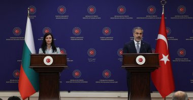 Foreign Minister Hakan Fidan (R) and Bulgarian FM Mariya Gabriel hold a news conference in the capital Ankara, Türkiye, Aug. 22, 2023. (AFP Photo)