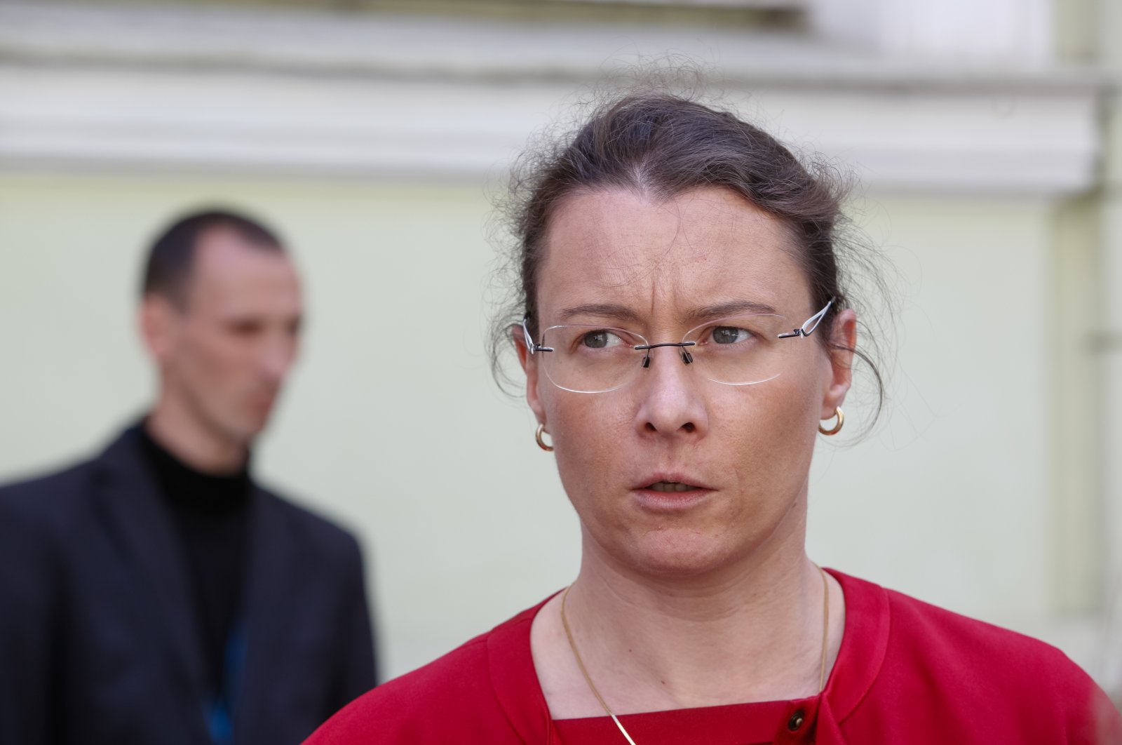 French Ambassador to Ukraine Isabelle Dumont talks to media in front of the British Embassy in Kyiv, Ukraine, May 23, 2017. (Getty Images Photo)