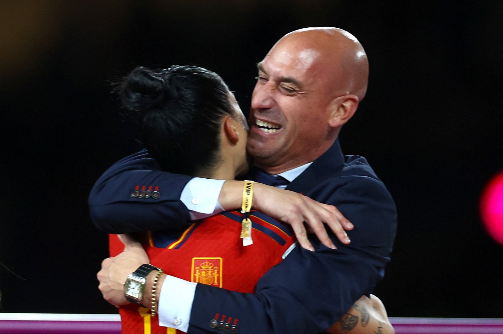 Spain&#039;s Jennifer Hermoso celebrates with President of the Royal Spanish Football Federation Luis Rubiales after the Women&#039;s World Cup final against England at the Stadium Australia, Sydney, Australia, Aug. 20, 2023. (Reuters Photo) 