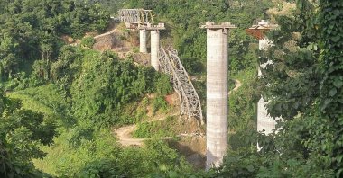 The site of an under-construction railway bridge that collapsed in Sairang, northeastern India, Aug. 23, 2023. (AFP Photo)