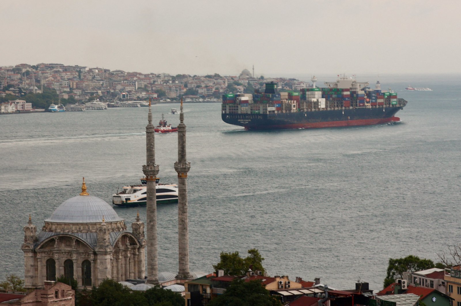 Hong-Kong-flagged container ship Joseph Schulte transits Bosphorus in Istanbul, Turkey August 18, 2023. (Reuters Photo)