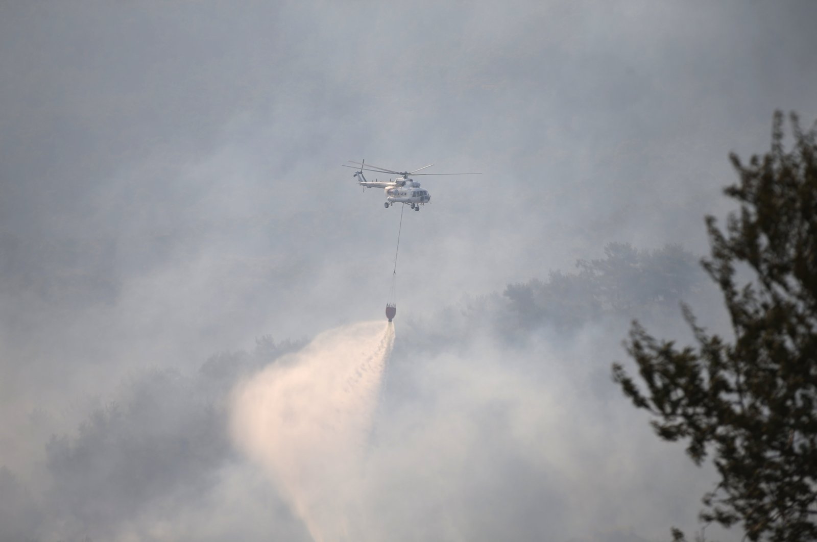Efforts continue to extinguish the fire, which broke out in the forest area near the Ulupınar village, Çanakkale, Türkiye, Aug. 23, 2023. (AA Photo)