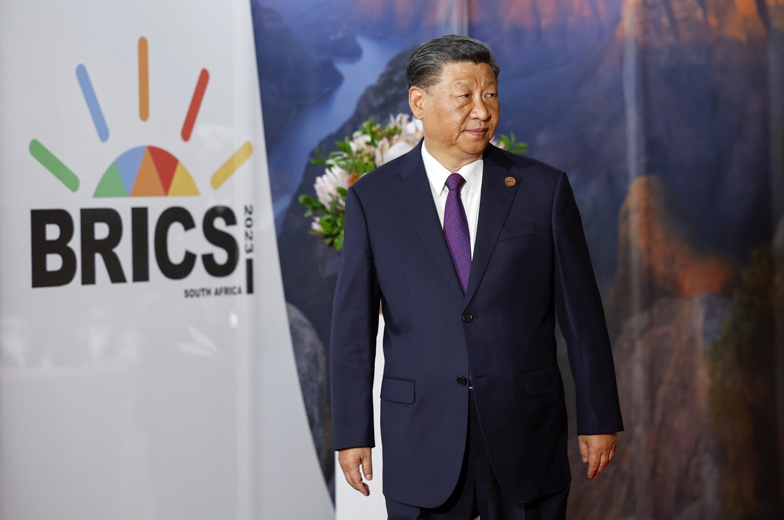 President of China Xi Jinping arrives at the 2023 BRICS Summit in Johannesburg, South Africa, Aug. 23, 2023. (EPA Photo)