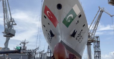 PNS Tariq, the fourth and last of MILGEM corvettes built by Türkiye for Pakistan is seen in port of Karachi, Pakistan, July 31, 2023. (AA Photo)