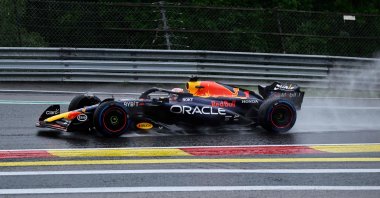 Red Bull Racing&#039;s Dutch driver Max Verstappen drives during the practice session ahead of the Formula One Belgian Grand Prix at the Spa-Francorchamps Circuit, Spa, Belgium, July 28, 2023. (AFP Photo)