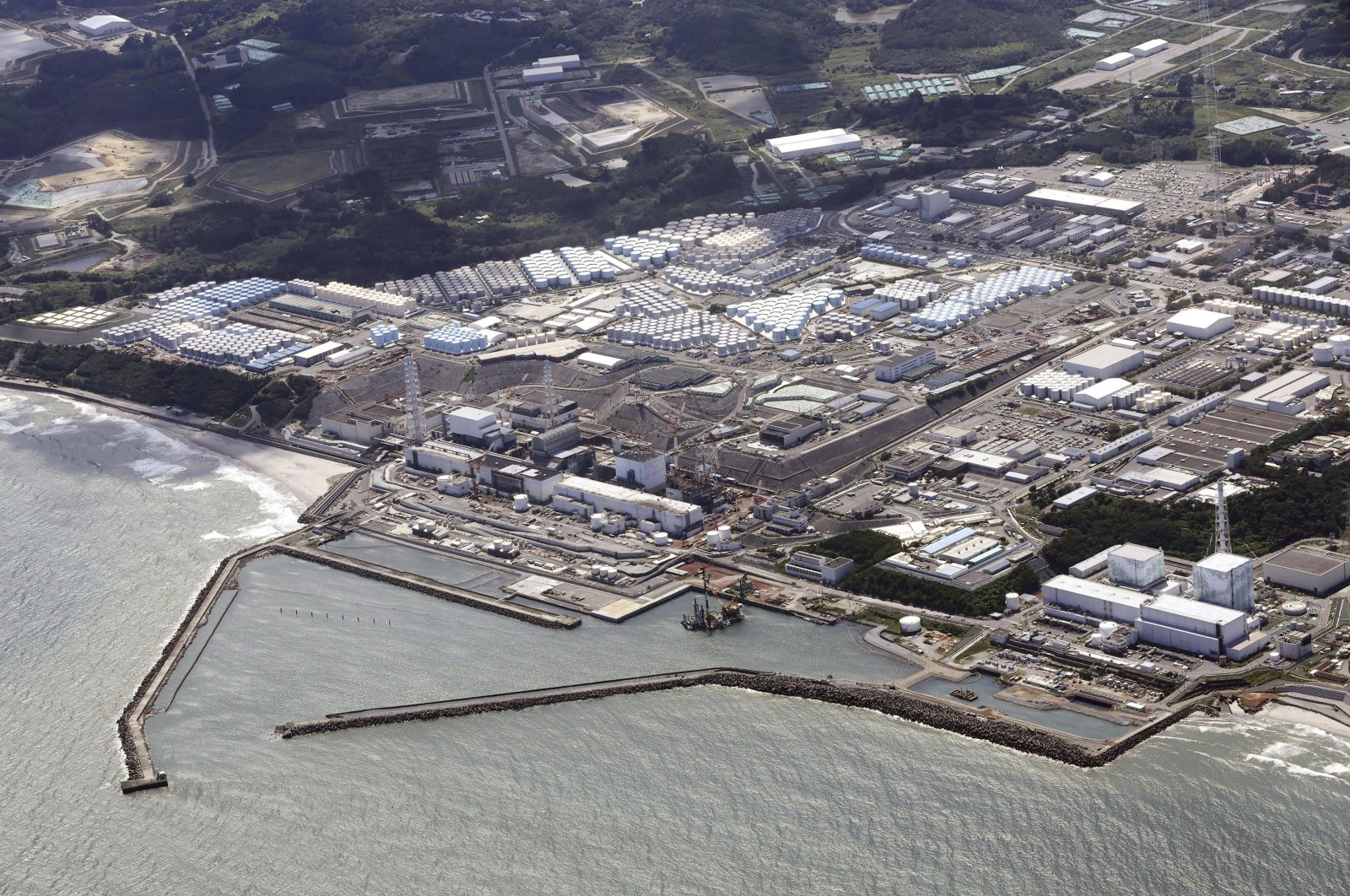 An aerial view shows the Fukushima Daiichi nuclear power plant in Fukushima, northern Japan, Aug. 24, 2023. (AP Photo)