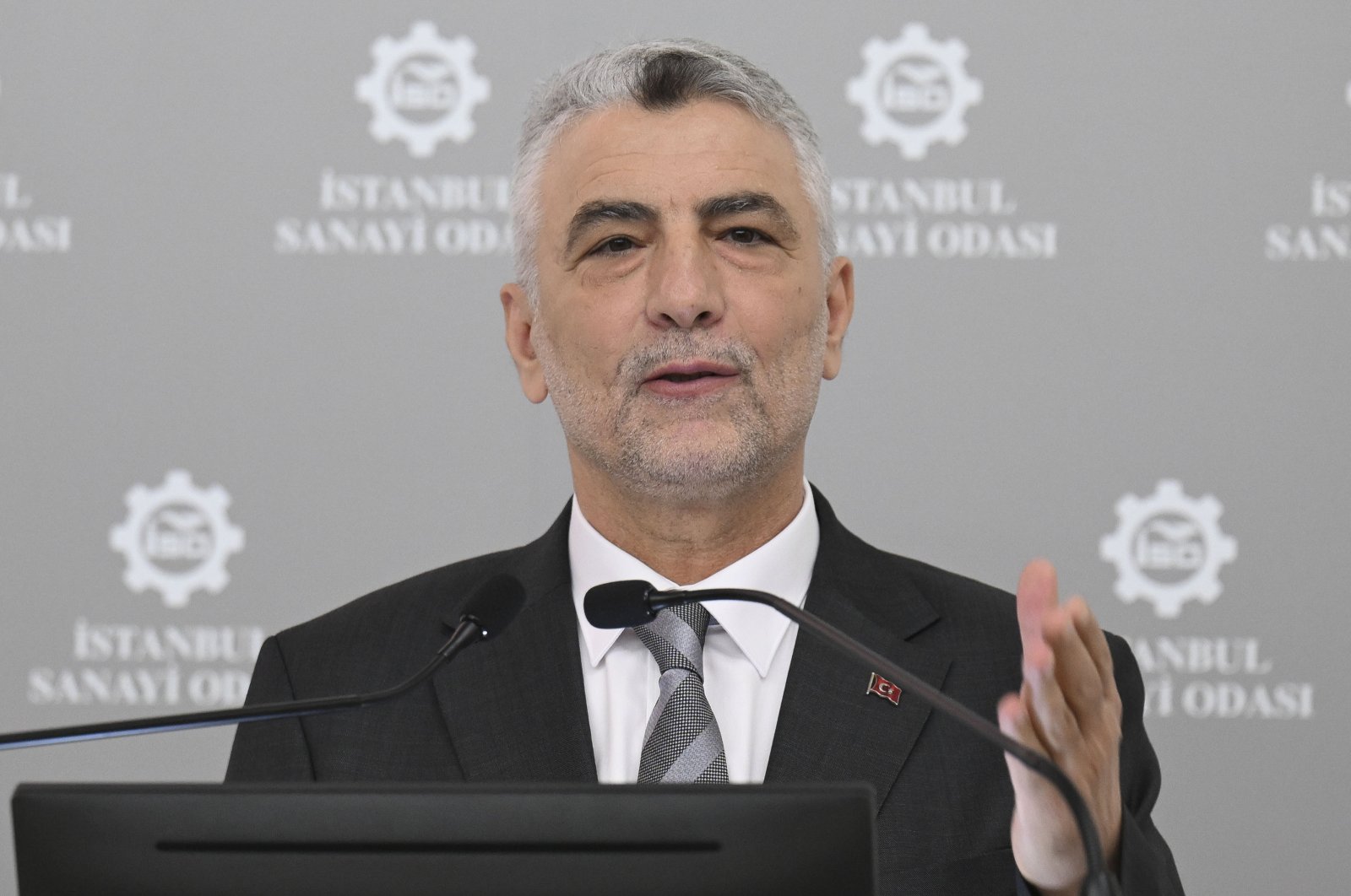 Trade Minister Ömer Bolat delivers a speech at the Istanbul Chamber of Industry (ISO) meeting, Istanbul, Türkiye, Aug. 23, 2023. (AA Photo)