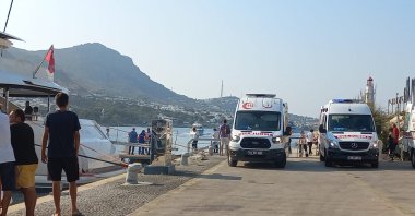 Ali Sabancı and his wife Vuslat Doğan Sabancı were brought to Bodrum after a boat crash by sea ambulance, Türkiye, Aug. 25, 2023. (DHA Photo)