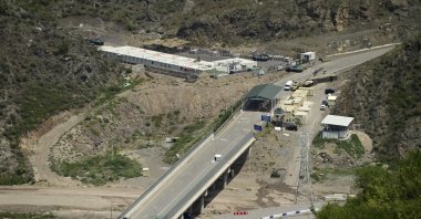 A view shows an Azerbaijani checkpoint at the entry of the Lachin Corridor, in Karabakh, Azerbaijan, July 30, 2023. (AP Photo)