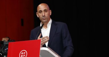 Spanish Royal Football Federation (RFEF) President Luis Rubiales speaks during his statement at the RFEF headquarters, Madrid, Spain, Aug. 25, 2023. (EPA Photo)
