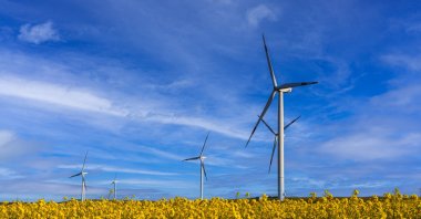 A scenic view of windmills in a field in Silivri, Istanbul, Türkiye. (Getty Images Photo)
