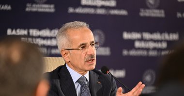 Transport and Infrastructure Minister Abdulkadir Uraloğlu delivers a speech during a news conference, Ankara, Türkiye, Aug. 25, 2023. (DHA Photo)