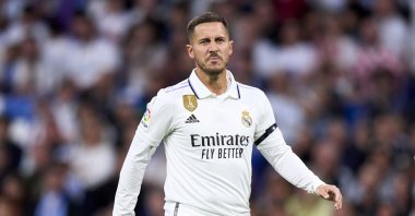 Former Real Madrid forward Eden Hazard of Real Madrid looks on during the La Liga Santander match between Real Madrid CF and Getafe CF at Estadio Santiago Bernabeu, Madrid, Spain, May 13, 2023. (Getty Images Photo)