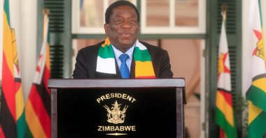 Zimbabwe's President Elect Emmerson Mnangagwa speaks to the media at State House in Harare, August 27, 2023. REUTERS/Philimon Bulawayo