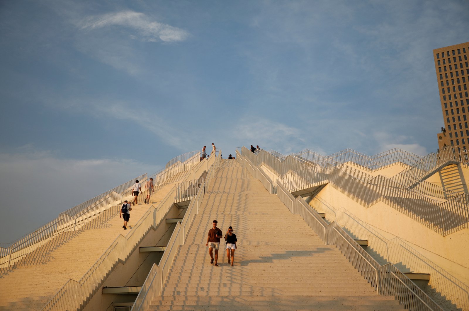 Tourists visit the redesigned pyramid that was formerly a museum for the late Communist dictator Enver Hoxha, Tirana, Albania, Aug. 24, 2023. (Reuters Photo)