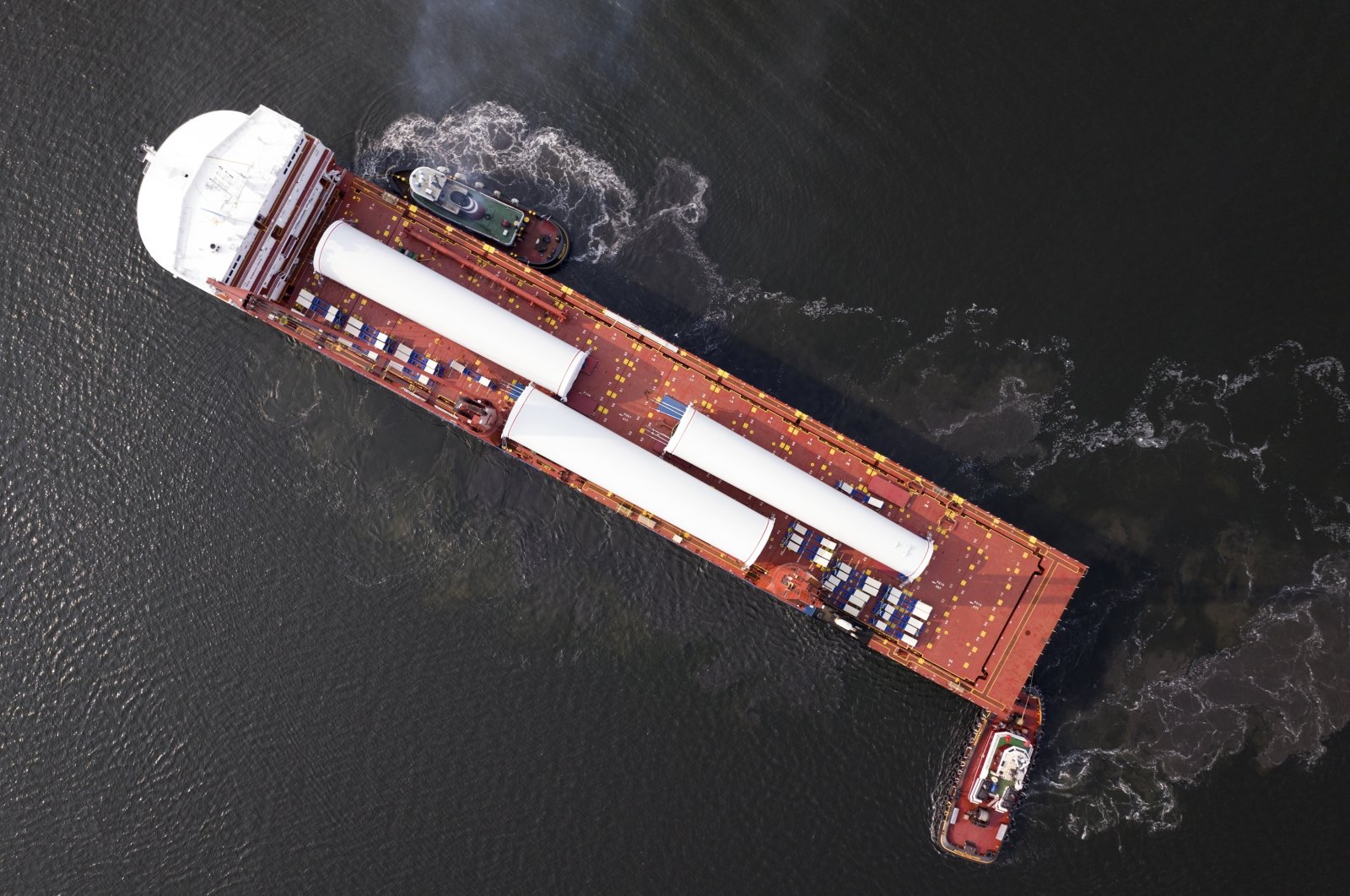 The ship UHL Felicity, carrying massive parts for offshore wind turbines, arrives to dock in New Bedford, Massachusetts, U.S., May 24, 2023. (AP Photo)