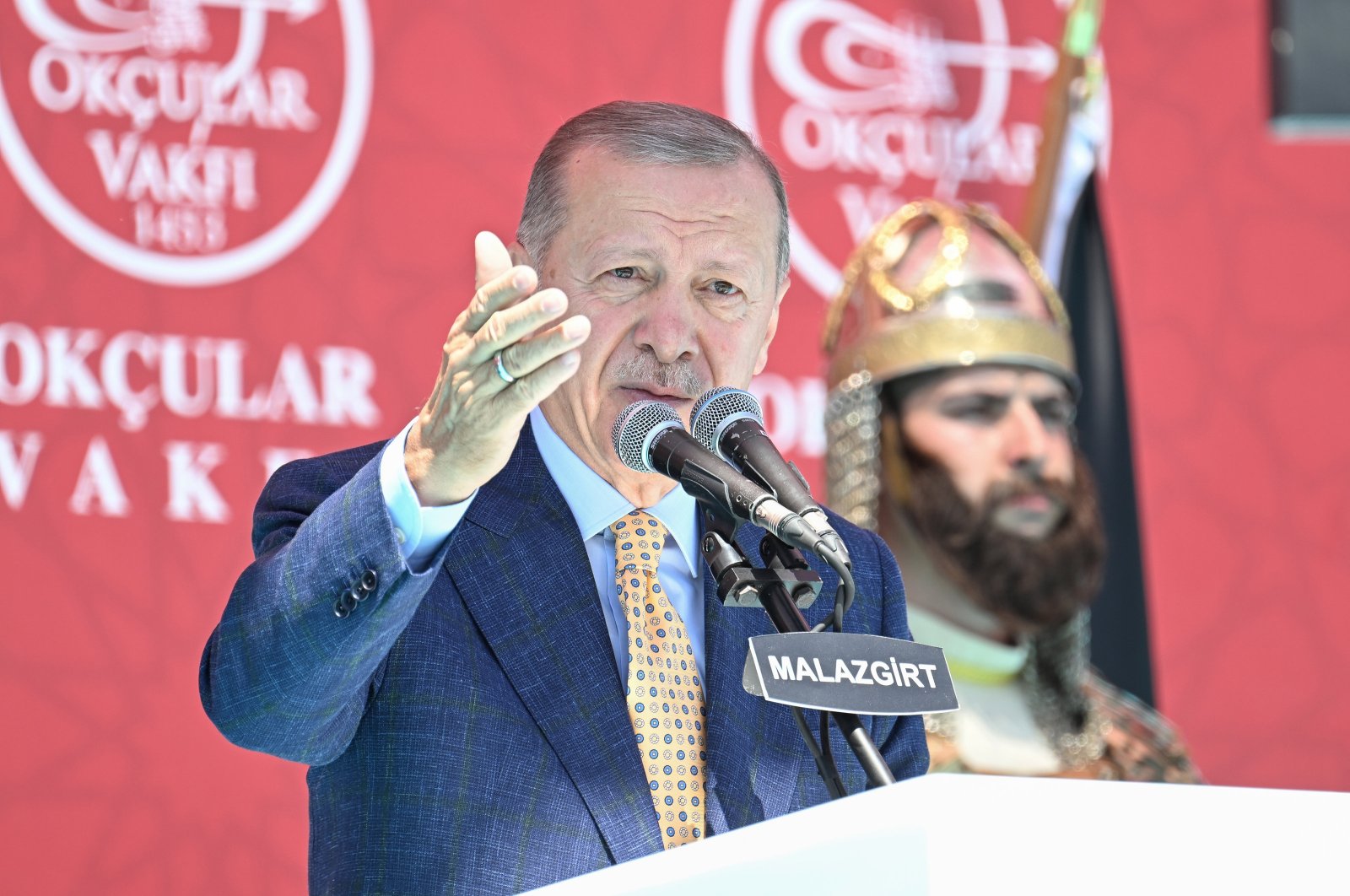 President Recep Tayyip Erdoğan speaks at a ceremony to mark the 952nd anniversary of the Battle of Manzikert in Ahlat, Muş, eastern Türkiye, Aug. 26, 2023. (AA Photo)