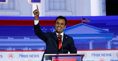 Entrepreneur and author Vivek Ramaswamy waves as he arrives to take part in the first Republican Presidential primary debate at the Fiserv Forum in Milwaukee, Wisconsin, U.S., Aug. 23, 2023. (AFP Photo)
