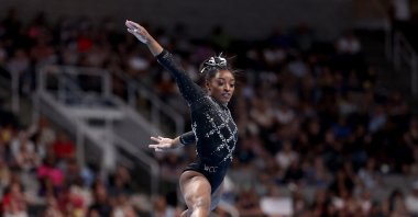 Simone Biles competes in the floor exercise on Day Four of the 2023 U.S. Gymnastics Championships at SAP Center, San Jose, California, U.S., Aug. 27, 2023. (AFP Photo)