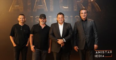 The movie team poses during the news conference of the "Atatürk" movie, Istanbul, Türkiye, Aug. 25, 2023. (Photo courtesy of Lanistar Media)