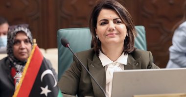 Libyan FM Najla al-Mangoush at the Arab League headquarters in Cairo, Egypt, Sept. 9, 2021. (EPA Photo)