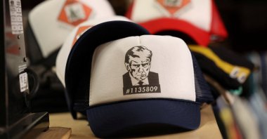 Hats with an image depicting the mug shot of former President Donald Trump are seen in Los Angeles, California, U.S., Aug. 25, 2023. (Reuters Photo)