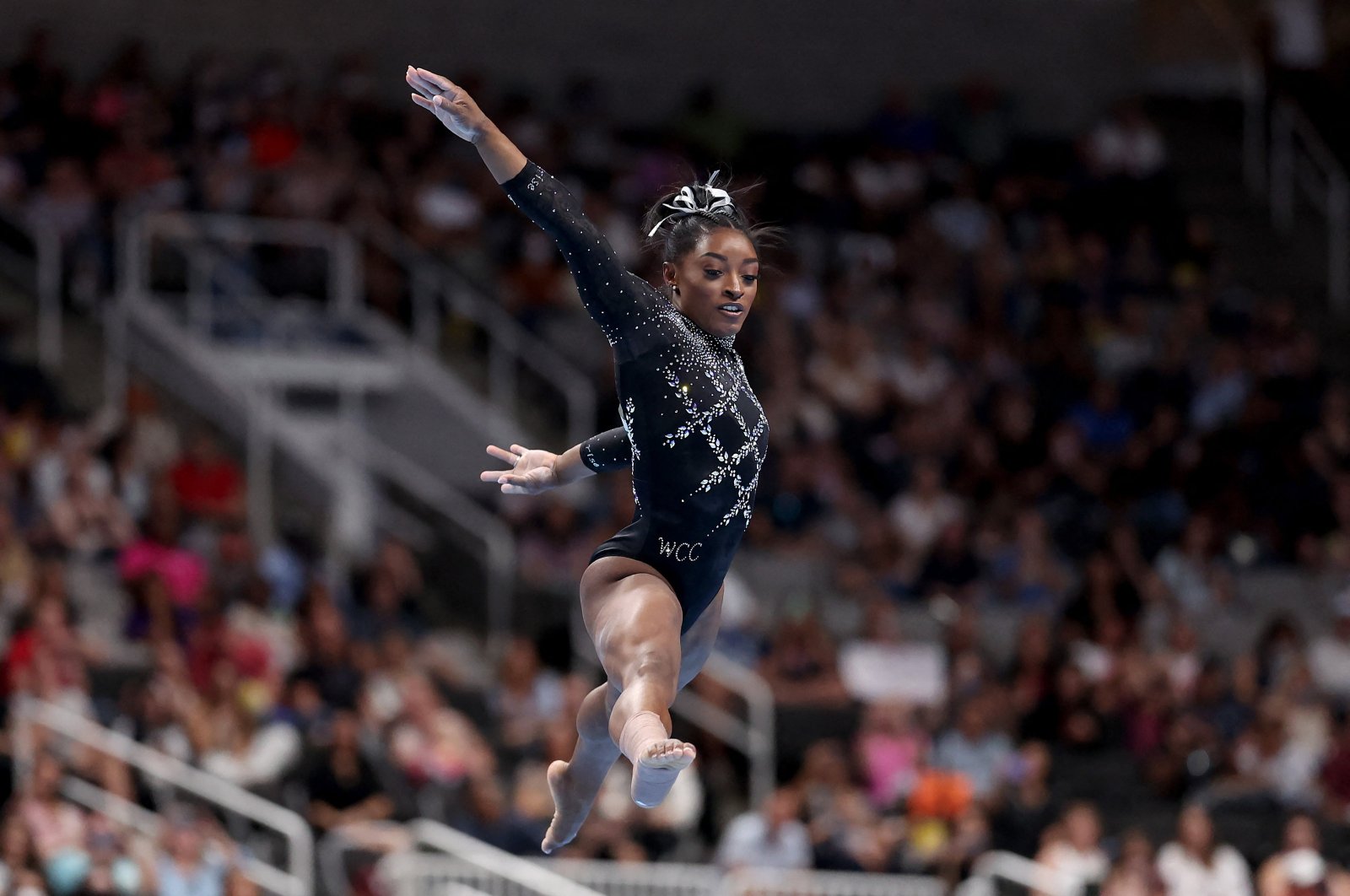 Simone Biles competes in the floor exercise on Day Four of the 2023 U.S. Gymnastics Championships at SAP Center, San Jose, California, U.S., Aug. 27, 2023. (AFP Photo)