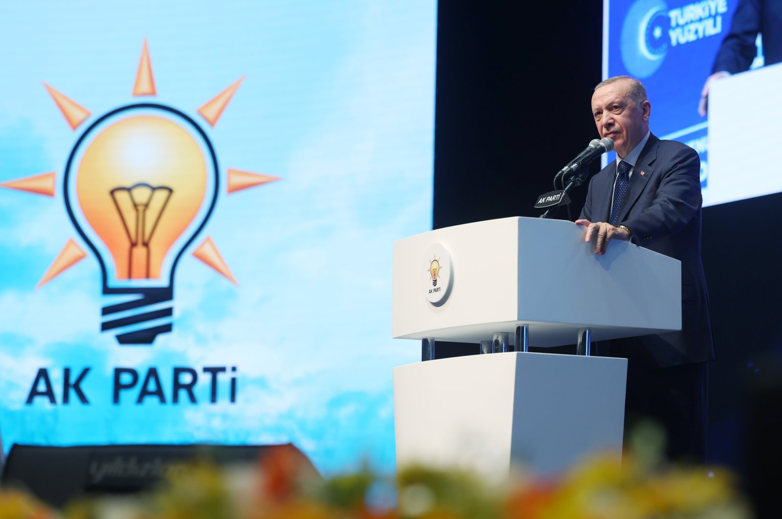 President Recep Tayyip Erdoğan speaks during the 22nd anniversary of the ruling Justice and Development Party (AK Party), Ankara, Türkiye, Aug. 24, 2023 (IHA Photo)