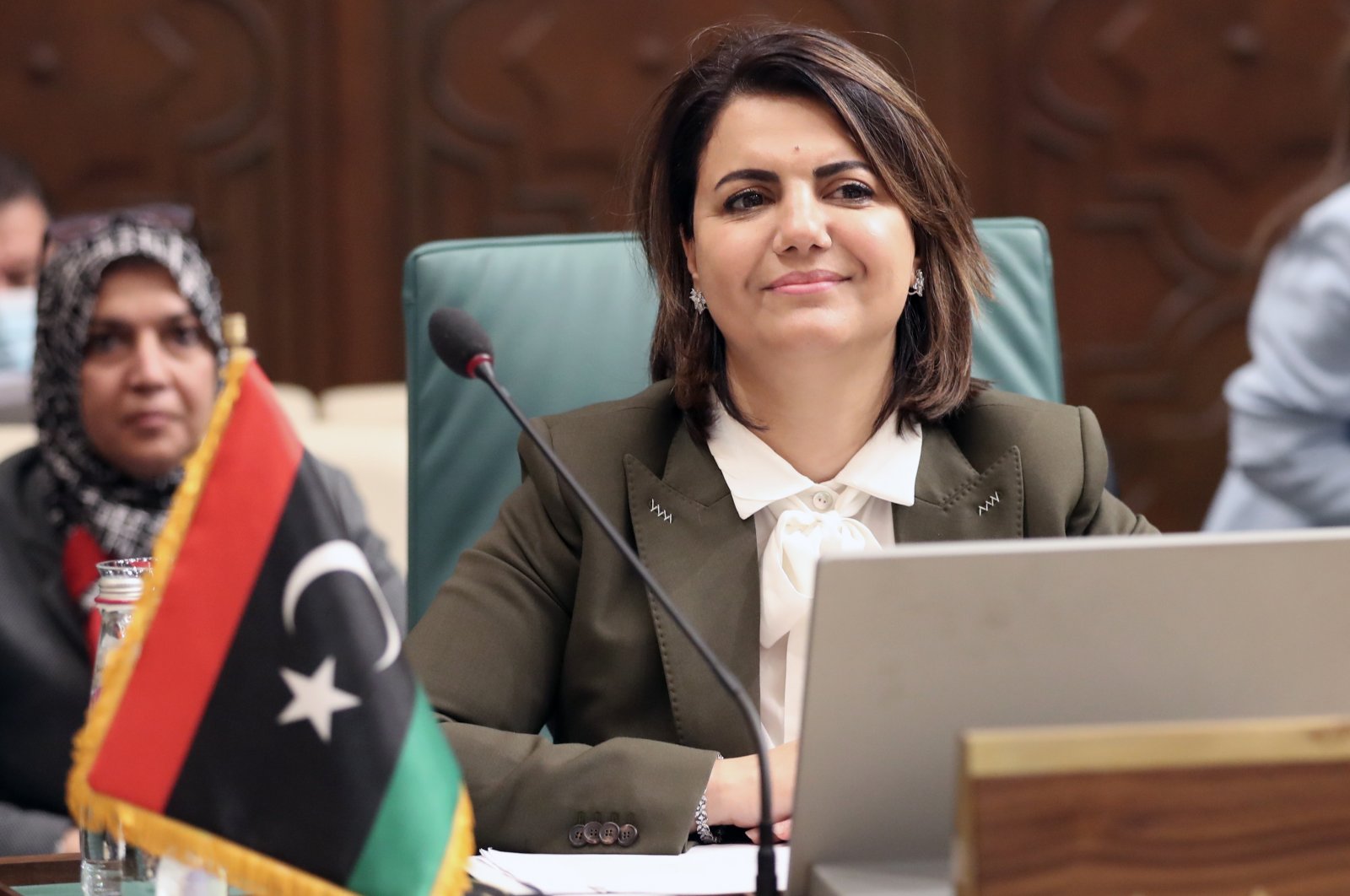 Libyan FM Najla al-Mangoush at the Arab League headquarters in Cairo, Egypt, Sept. 9, 2021. (EPA Photo)