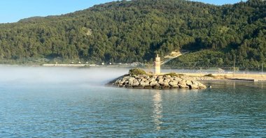 The evaporation has created a picturesque view on the coast of Balck Sea, Artvin, Türkiye, Aug. 29, 2023. (DHA Photo)