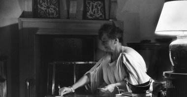 British explorer and writer Freya Stark, playing solitaire at her home in Asola, Italy, May 1957. (Getty Images Photo)