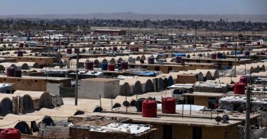 A view of the al-Talaeh makeshift camp where thousands of people displaced by 12 years of war are languishing in extreme poverty, largely cut off from international assistance, in Syria's northeastern Hasakeh province, on July 13, 2023. (AFP Photo)