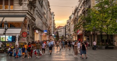People walk through the Knez Mihailova shopping street in the center of Belgrade, Serbia, July 5, 2023. (Reuters Photo)