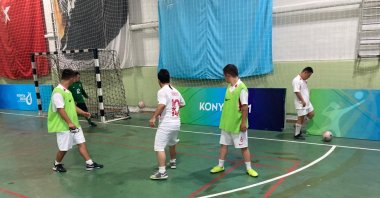 Turkish futsal players with Down syndrome train ahead of the European Championships in Italy, Istanbul, Türkiye, Aug. 17, 2023. (AA Photo)