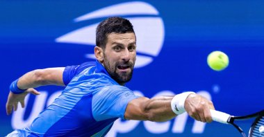 Serbia&#039;s Novak Djokovic plays a backhand return against France&#039;s Alexandre Muller during the US Open tennis tournament men&#039;s singles first round match at the USTA Billie Jean King National Tennis Center, New York City, U.S., Aug. 28, 2023. (AFP Photo)