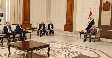 Trade Minister Ömer Bolat (2nd-L) is received by Iraqi President Abdul Latif Rashid in Baghdad, Iraq, Aug. 29, 2023. (Twitter Photo: @omerbolatTR)