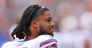 Buffalo Bills&#039; Damar Hamlin looks on against the Chicago Bears during the second half of a preseason game at Soldier Field, Chicago, U.S., Aug. 26, 2023. (AFP Photo)