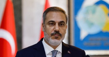 Türkiye&#039;s Foreign Minister Hakan Fidan speaks with the media after a meeting with Iraq&#039;s Foreign Minister Fuad Hussein, in Baghdad, Iraq, Aug. 22, 2023. (Reuters Photo)