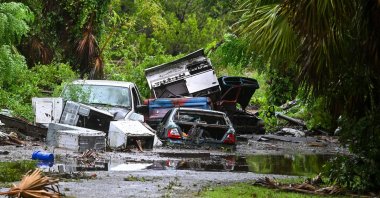 A backyard of a house is seen flooded after Hurricane Idalia made landfall, Steinhatchee, Florida, U.S., Aug. 30, 2023. (AFP Photo)