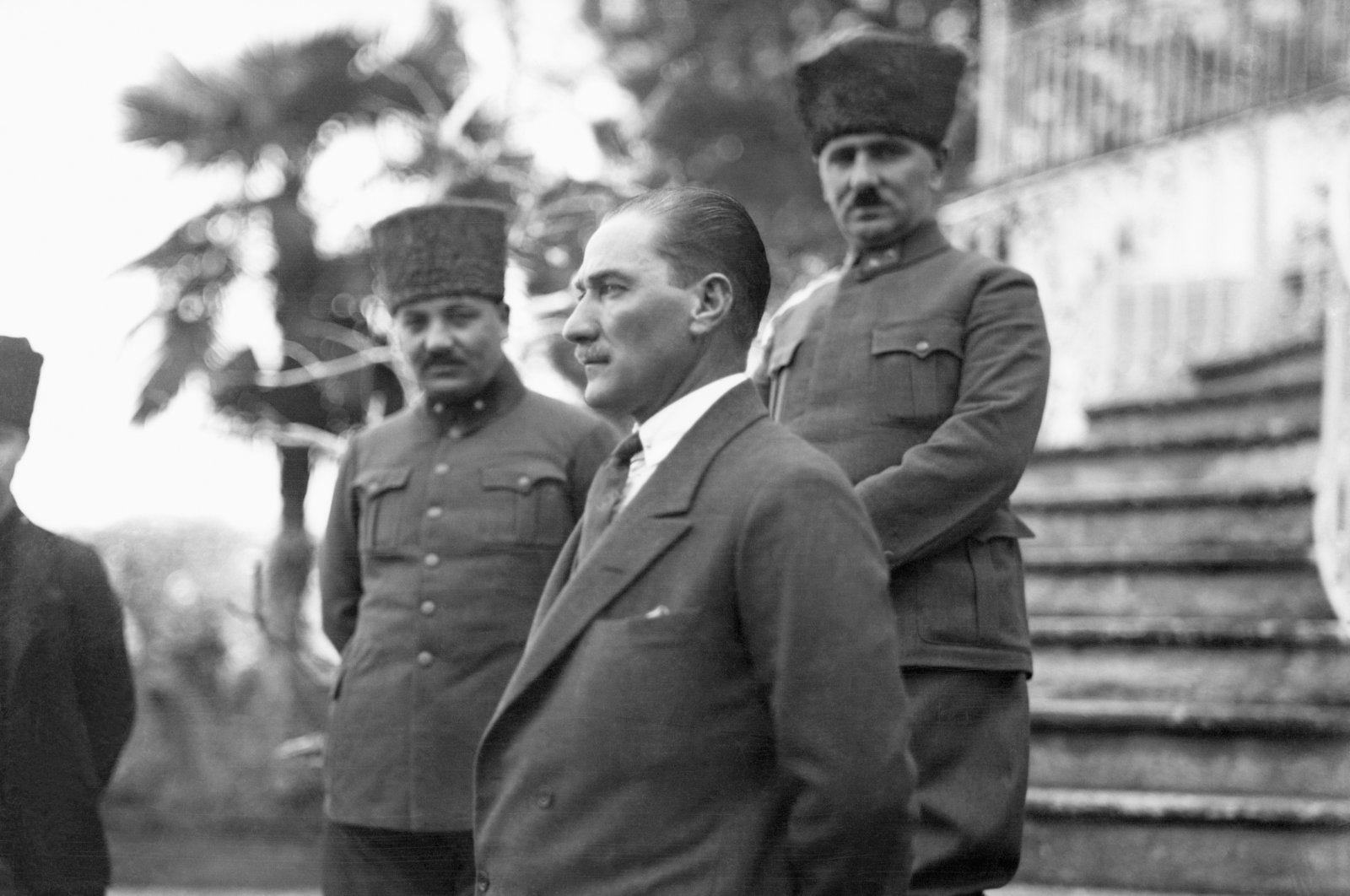 Mustafa Kemal Atatürk founder of the Republic of Türkiye, with army officers, June 3, 1923. (Getty Images Photo)