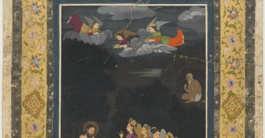 A miniature depicting Sultan Ibrahim ibn Adham of Balkh being visited by angels, drawn by an unknown artist in the early 18th century. (Getty Images Photo)