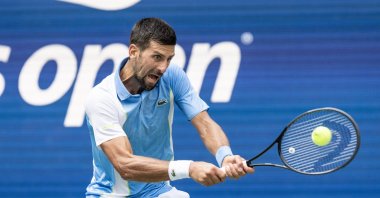 Serbia&#039;s Novak Djokovic hits to Spain&#039;s Bernabe Zapata Miralles on day three of the 2023 U.S. Open tennis tournament at USTA Billie Jean King National Tennis Center, New York, Aug 30, 2023. (AA Photo)