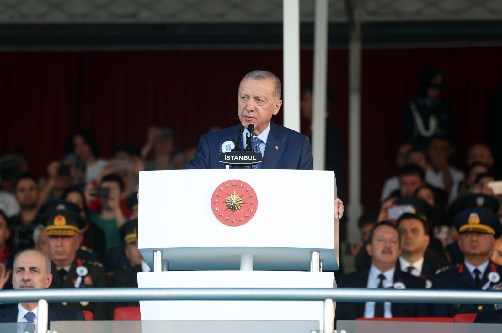 President Recep Tayyip Recep Tayyip Erdoğan, speaks at the air force commencement ceremony in Istanbul, Aug. 31, 2023. (AA Photo)