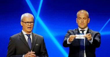 Special Guest Joe Cole draws out the name of Paris Saint-Germain during the UEFA Champions League 2023/24 Group Stage Draw at Grimaldi Forum, Monaco, Monaco, Aug. 31, 2023. (Getty Images Photo)