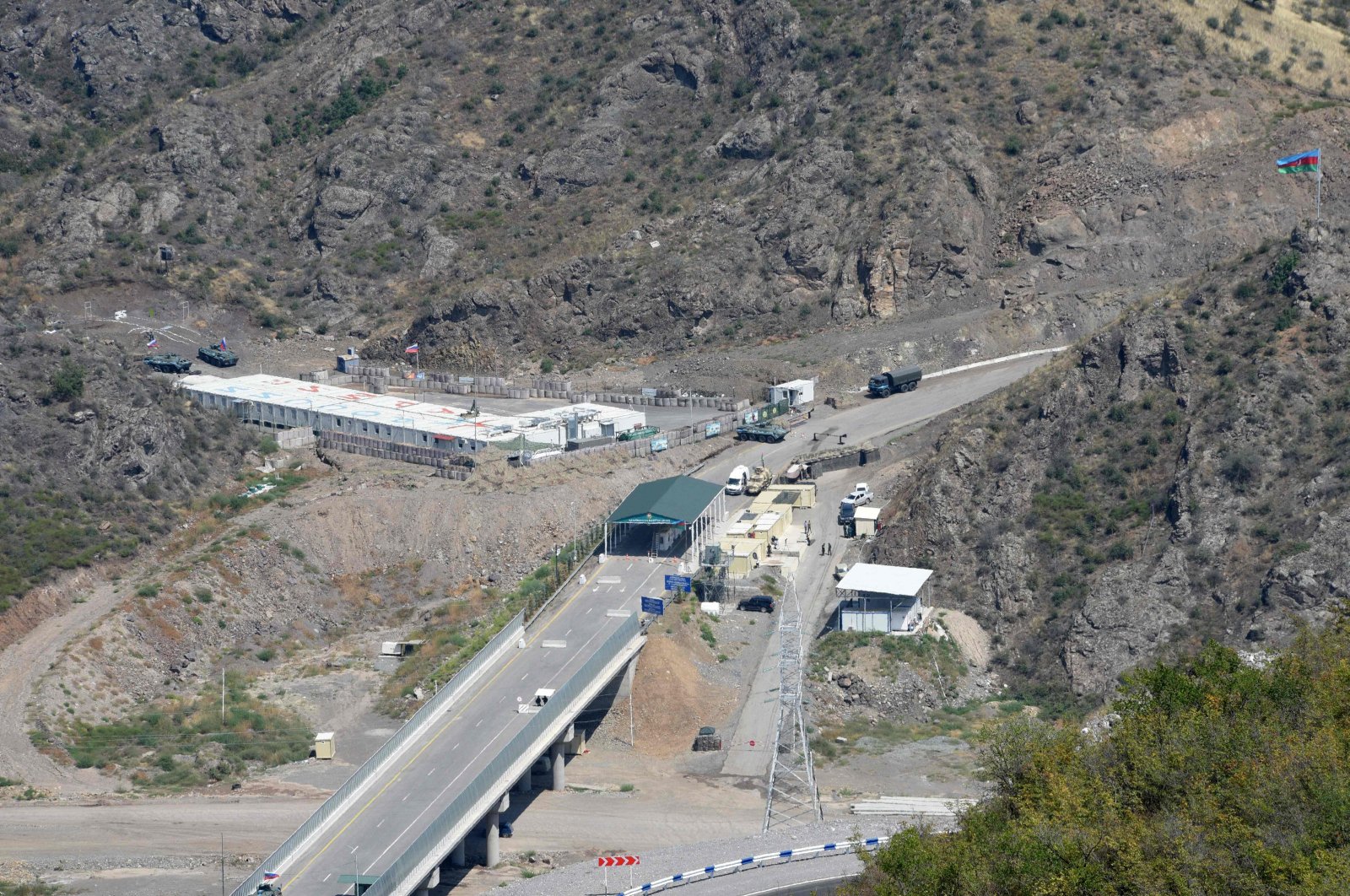 An Azerbaijani checkpoint at the entry of the Lachin corridor, in Karabakh, Azerbaijan, Aug. 30, 2023. (AFP Photo)