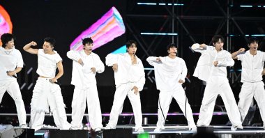 ATBO perform during the &quot;K-pop Super Live&quot; concert, following the 2023 World Scout Jamboree closing ceremony at the World Cup Stadium in Seoul, South Korea, Aug. 11, 2023. (AFP Photo)