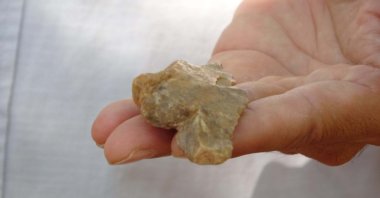 A tool unearthed from the Middle Paleolithic Age, Çanakkale, Türkiye, Sept. 3, 2023. (DHA Photo)