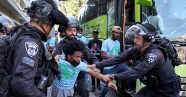 Members of Israel&#039;s security forces clash with Eritrean asylum-seekers protesting in Tel Aviv, Israel, Sept. 2, 2023. (AFP Photo)
