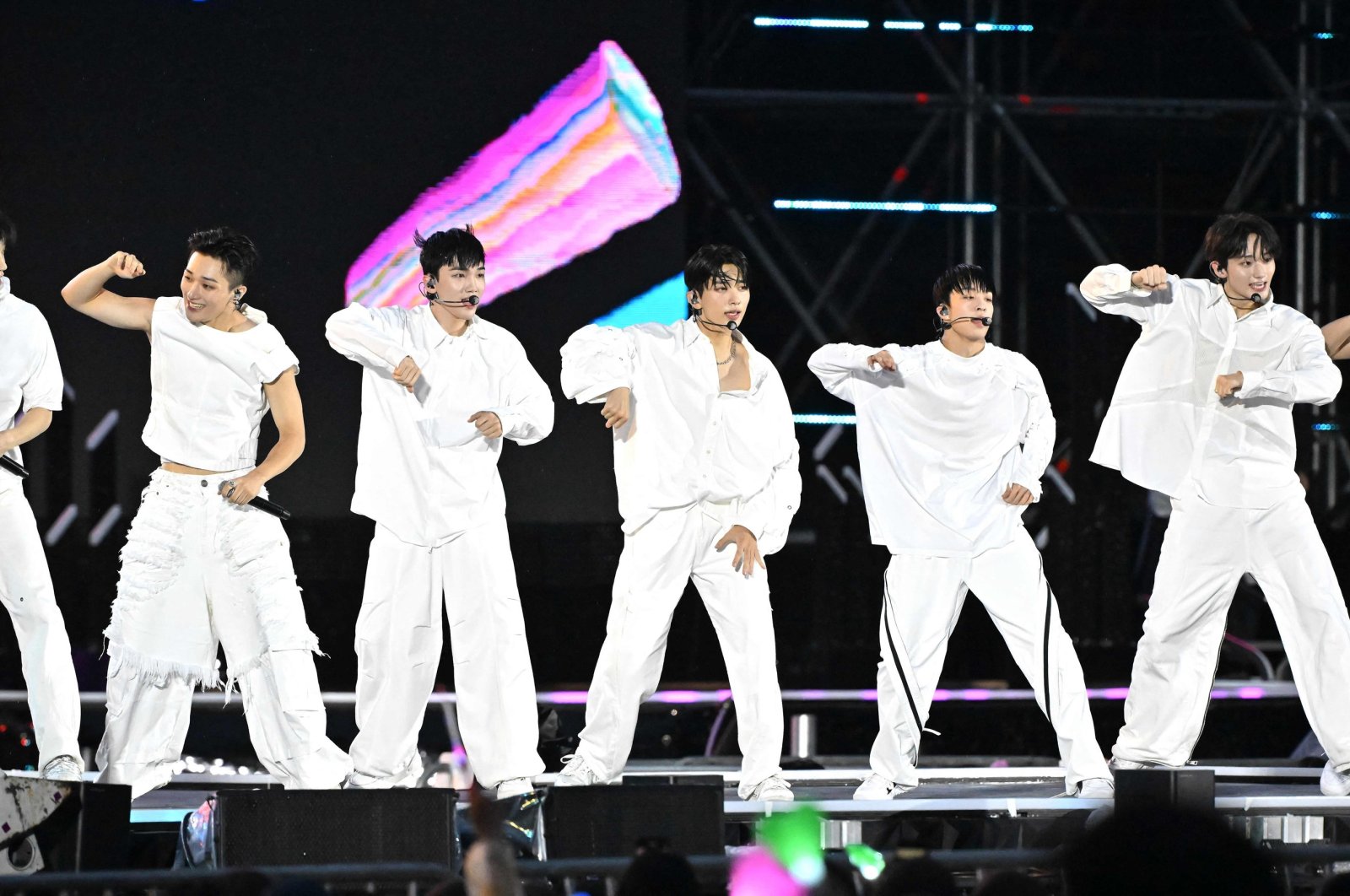ATBO perform during the &quot;K-pop Super Live&quot; concert, following the 2023 World Scout Jamboree closing ceremony at the World Cup Stadium in Seoul, South Korea, Aug. 11, 2023. (AFP Photo)